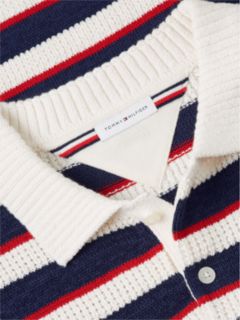 Short-Sleeve Striped Sweater Polo — Ivory Petal Multi 6