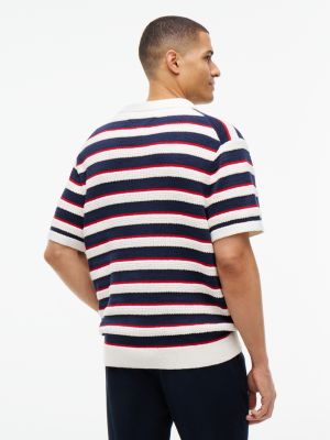 Мужские рубашки Tommy Hilfiger Short-Sleeve Striped Sweater Polo, цвет: Слоновая кость разноцветный — фото 4
