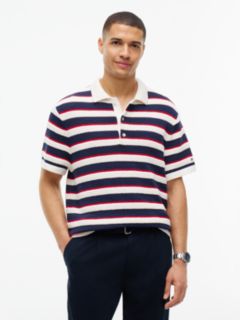 Short-Sleeve Striped Sweater Polo — Ivory Petal Multi 1