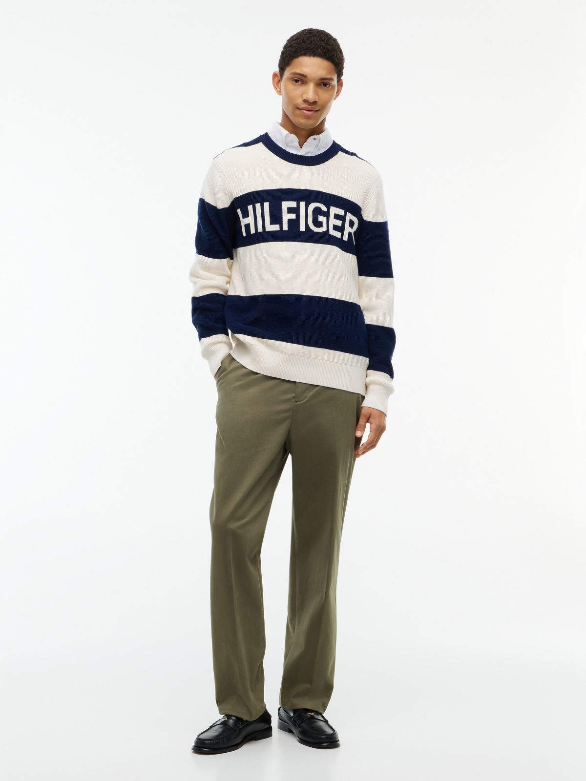 Hilfiger Logo Waffle-Knit Sweater — Carbon Navy