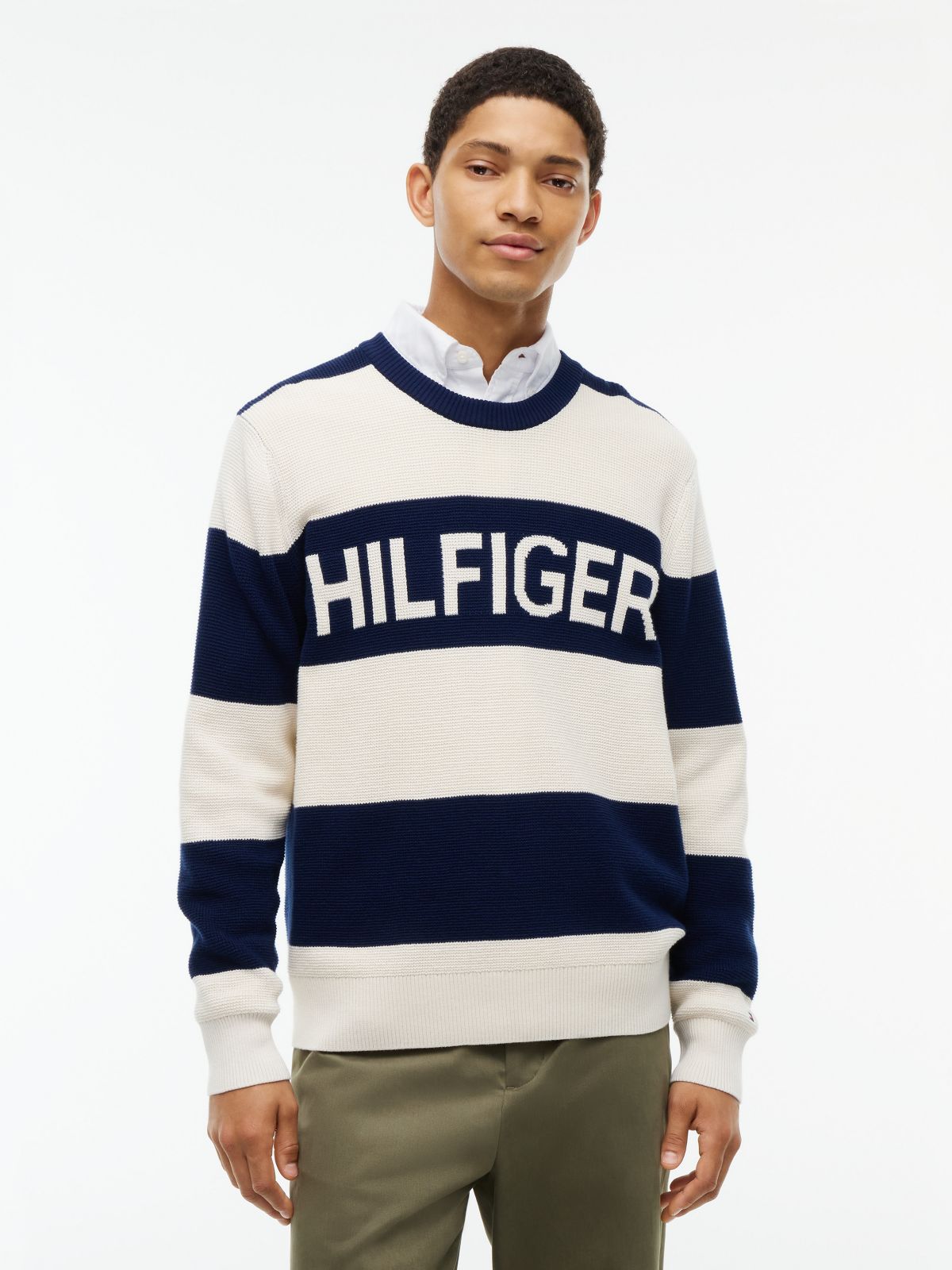 Hilfiger Logo Waffle-Knit Sweater — Carbon Navy