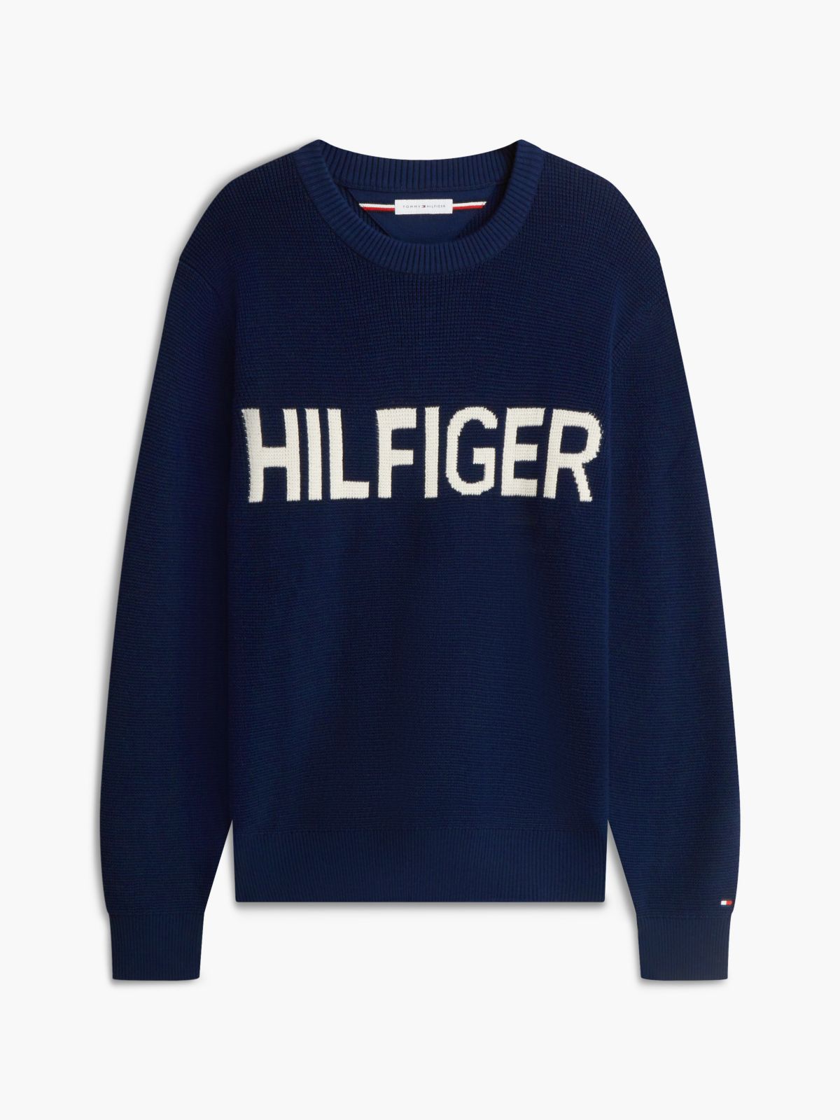 Hilfiger Logo Waffle-Knit Sweater — Carbon Navy