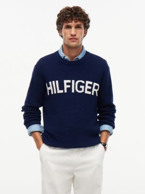 Hilfiger Logo Waffle-Knit Sweater, Carbon Navy
