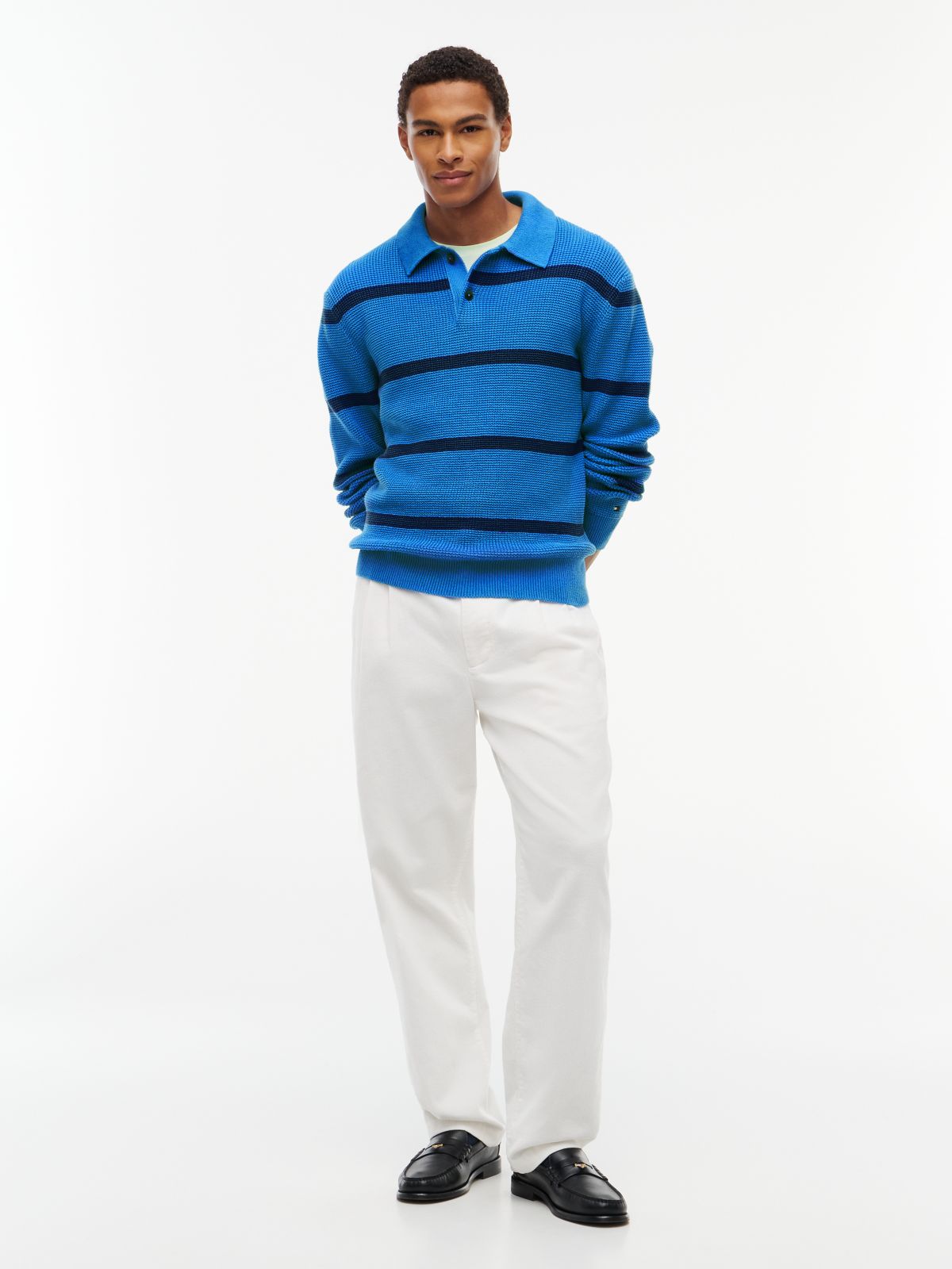 Waffle-Knit Sweater Polo — Blue Spell