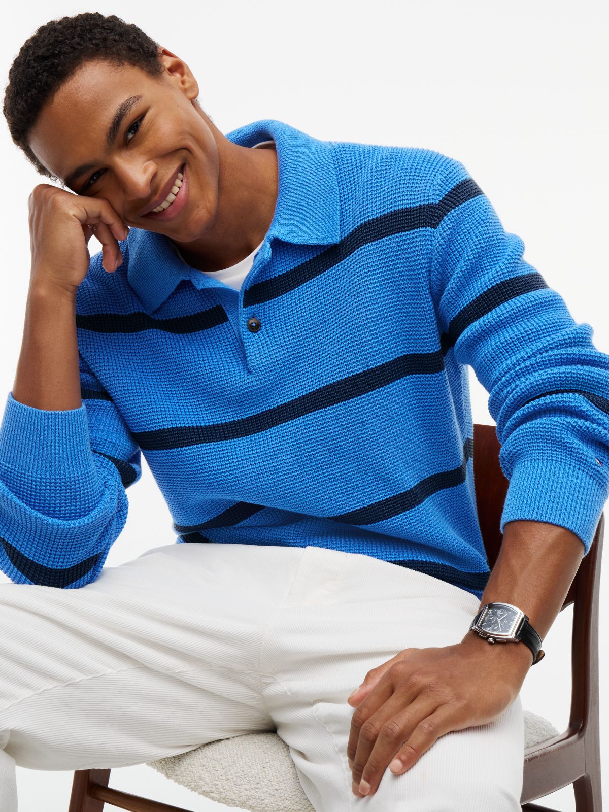 Waffle-Knit Sweater Polo — Blue Spell