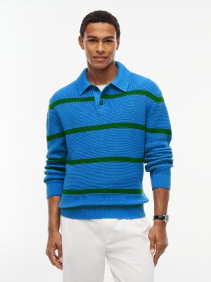 Waffle-Knit Sweater Polo, Blue Spell