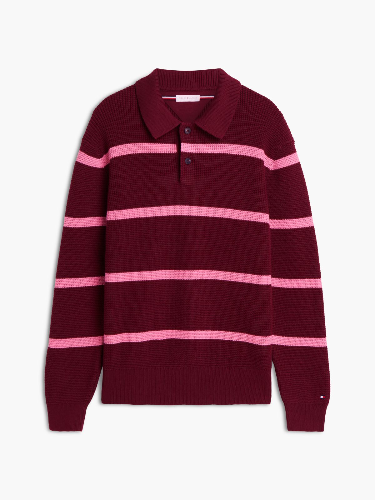 Waffle-Knit Sweater Polo — Burgundy