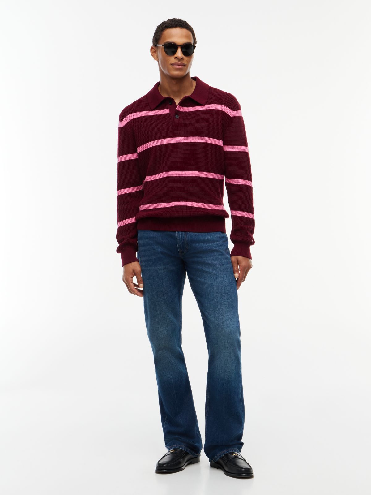 Waffle-Knit Sweater Polo — Burgundy