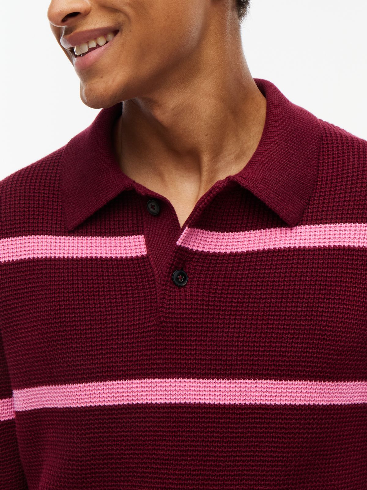 Waffle-Knit Sweater Polo — Burgundy