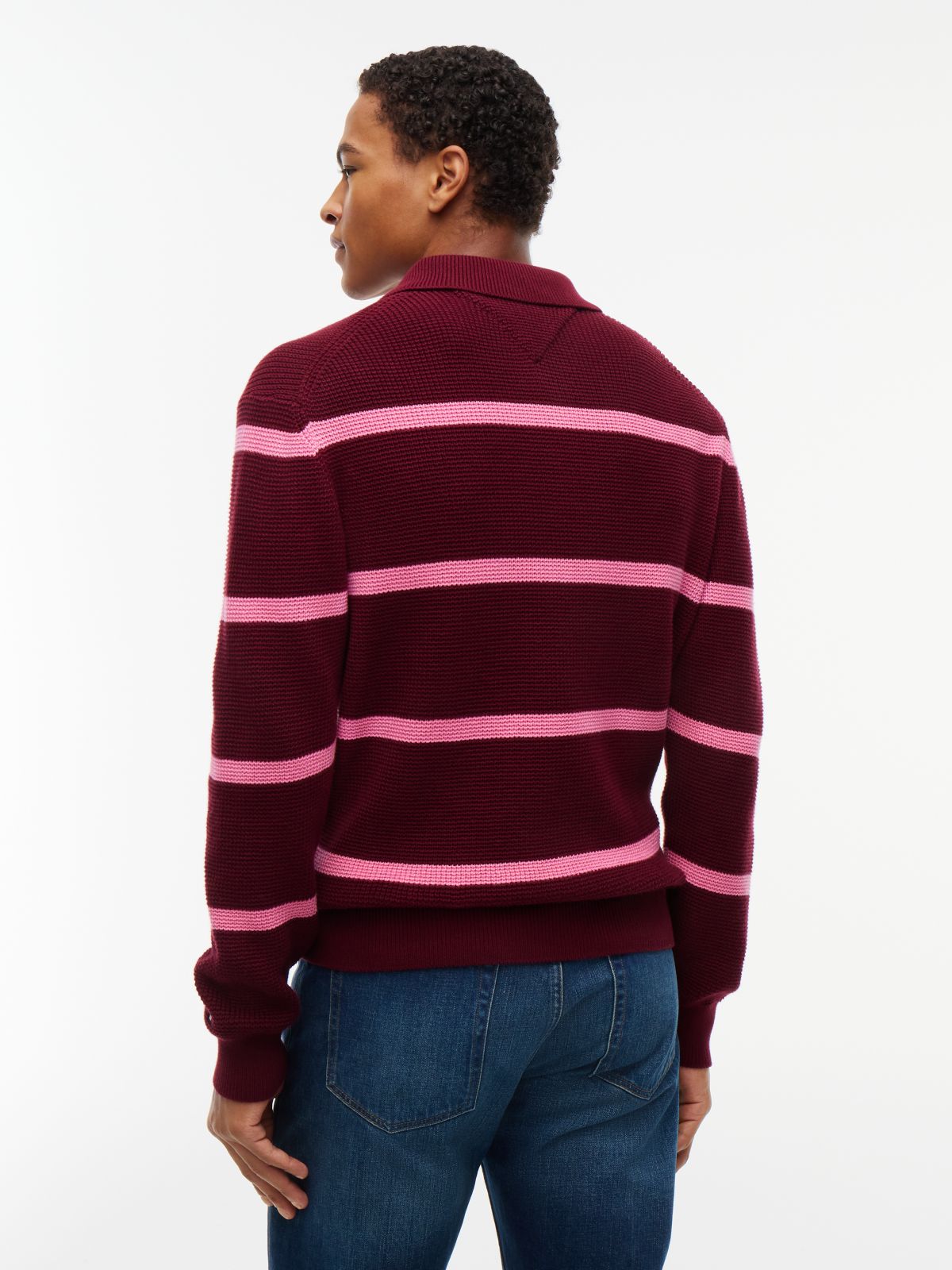 Waffle-Knit Sweater Polo — Burgundy