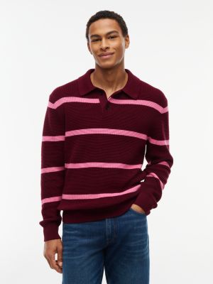 Waffle-Knit Sweater Polo, Burgundy