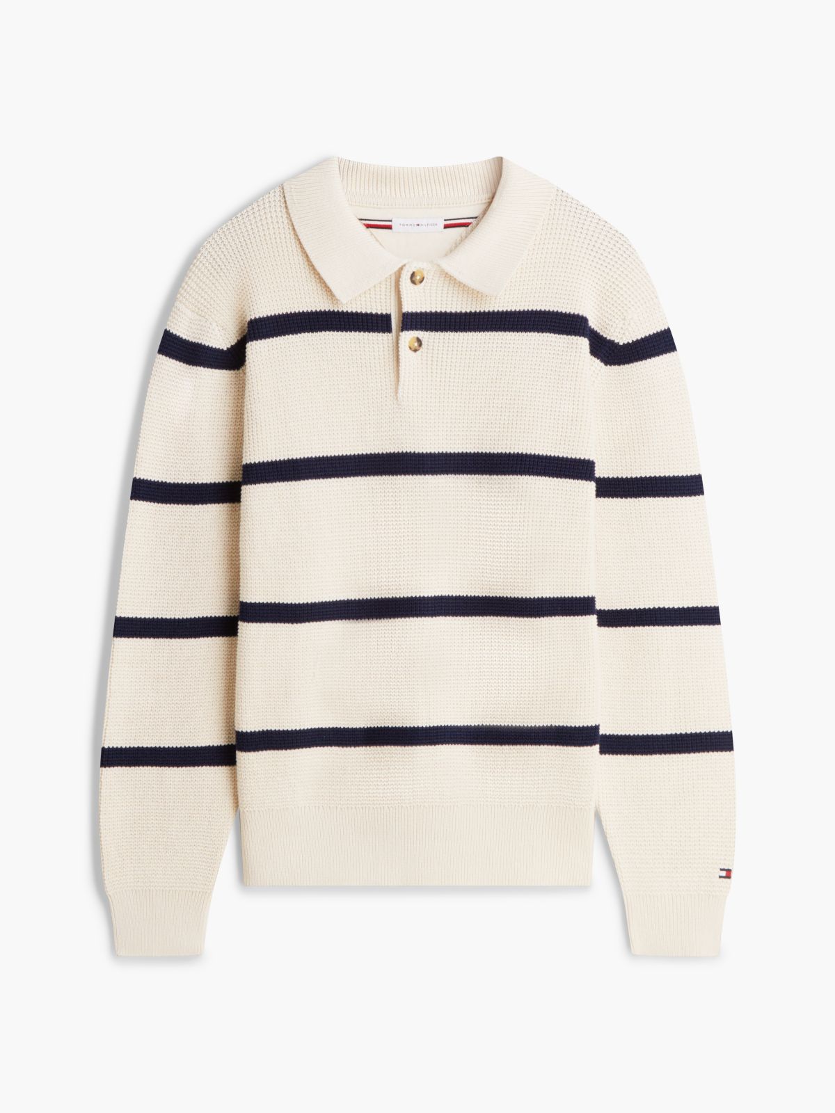 Waffle-Knit Sweater Polo — Ivory Petal