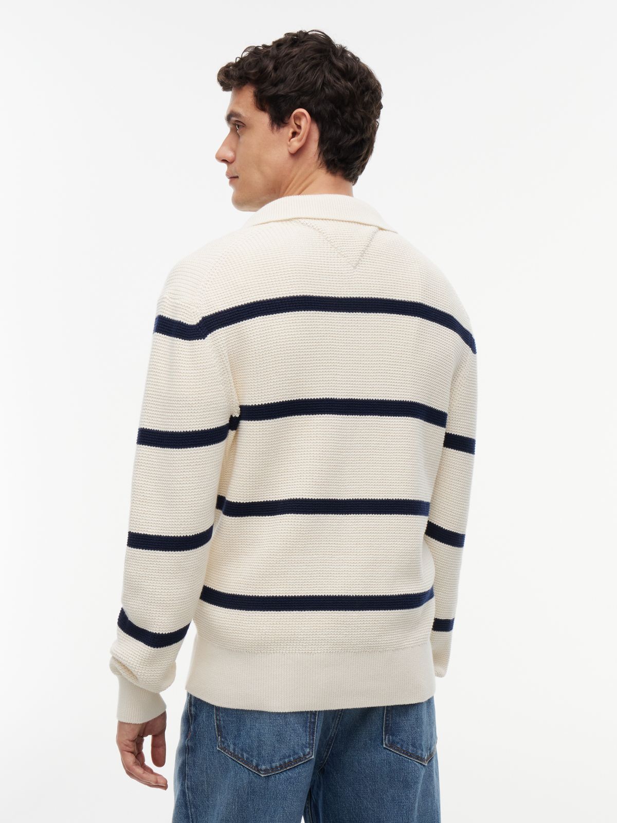 Waffle-Knit Sweater Polo — Ivory Petal
