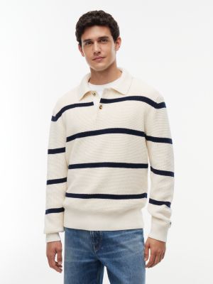 Waffle-Knit Sweater Polo, Ivory Petal