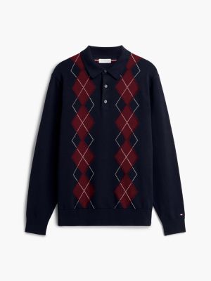Мужские рубашки Tommy Hilfiger Argyle Sweater Polo, цвет: Тёмно-синий — фото 5