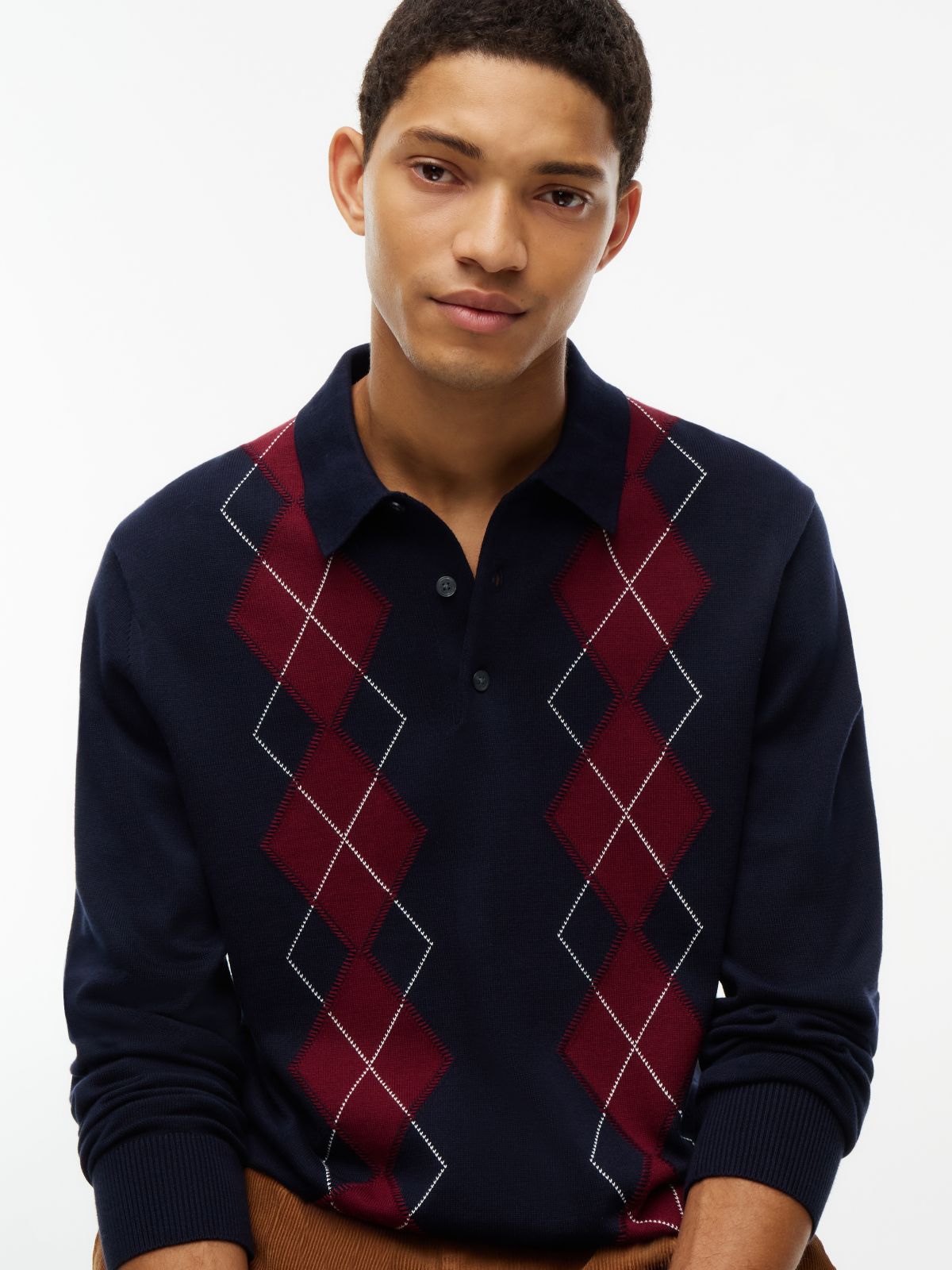 Argyle Sweater Polo — Navy Blue