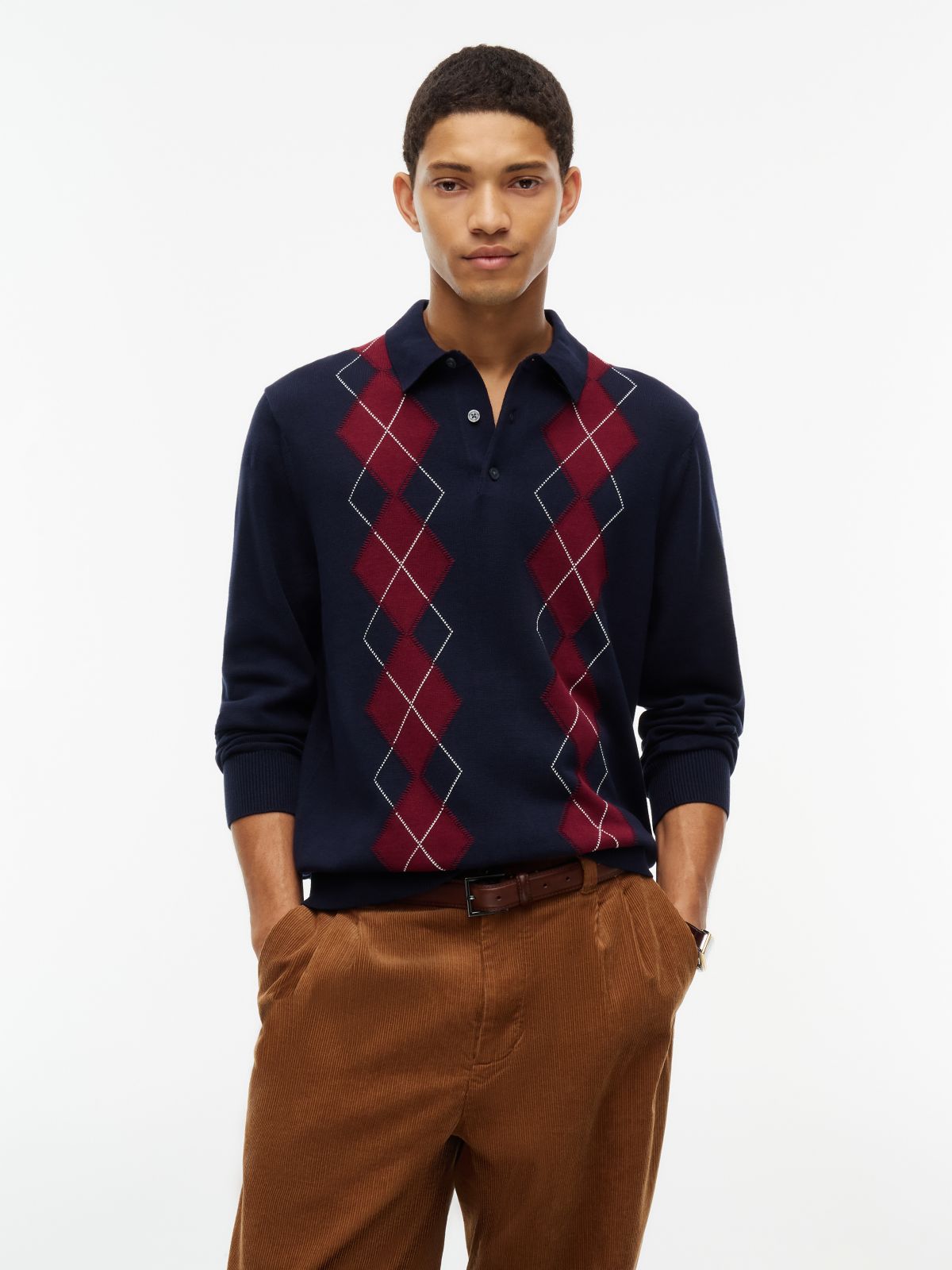 Argyle Sweater Polo — Navy Blue