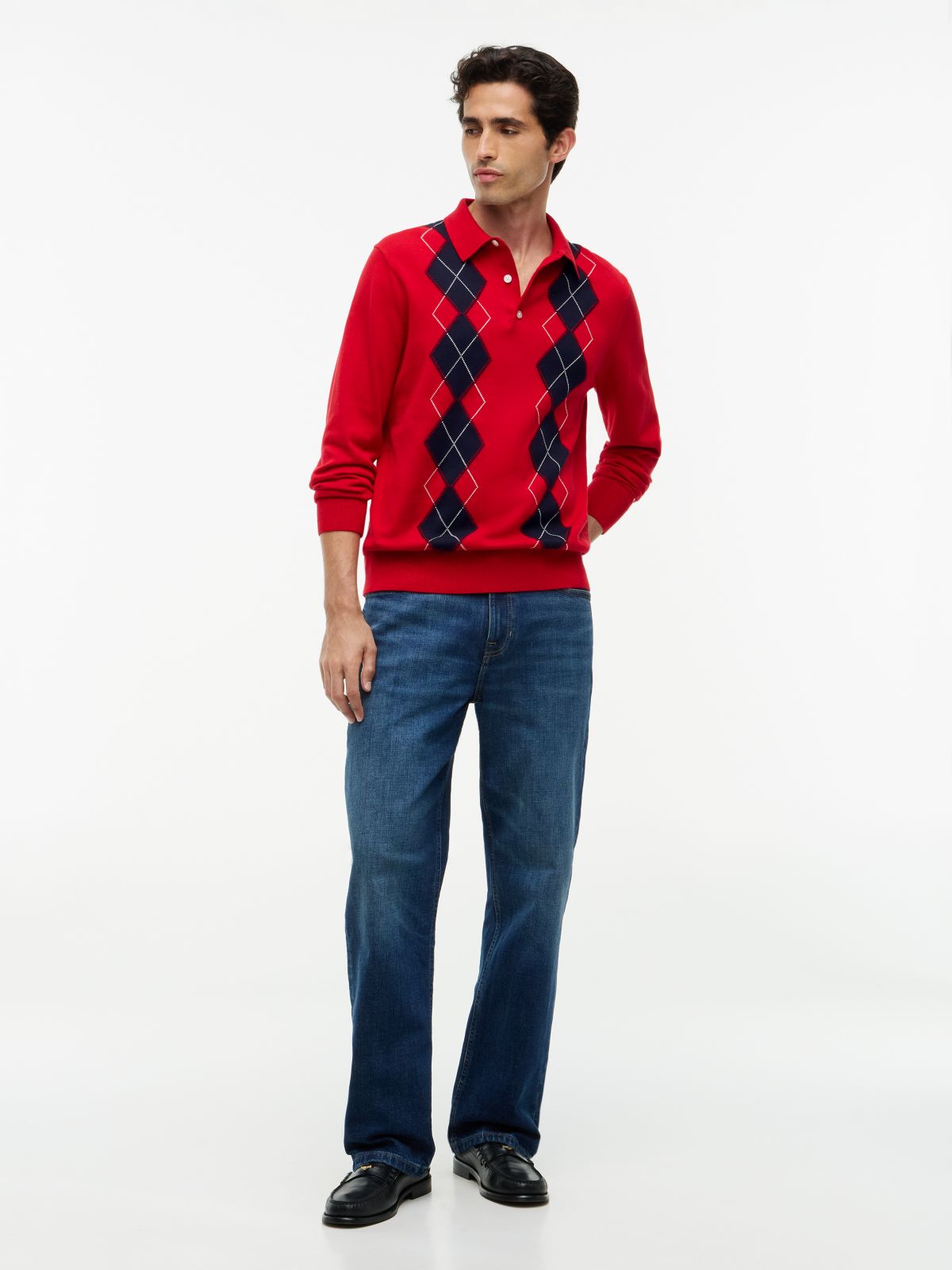 Argyle Sweater Polo — Red