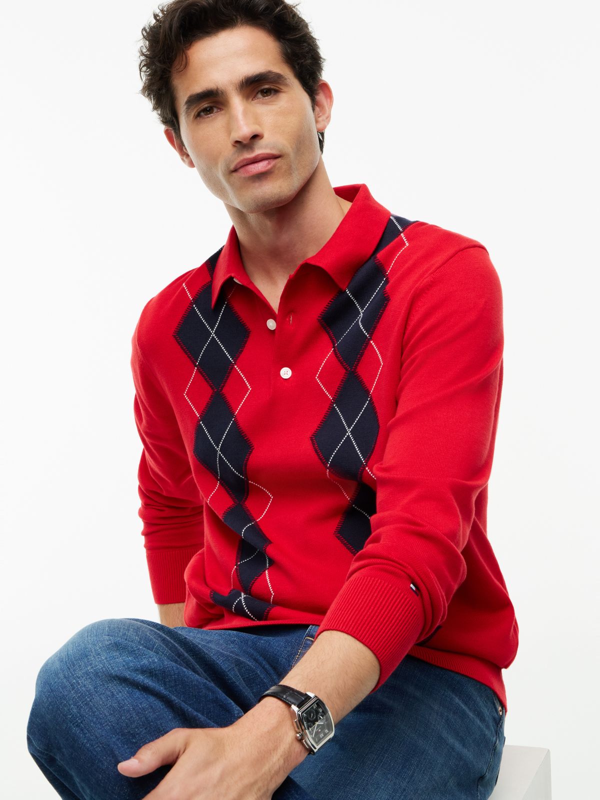 Argyle Sweater Polo — Red