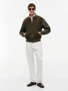 Leather and Suede Varsity Jacket — Platinum Olive 2