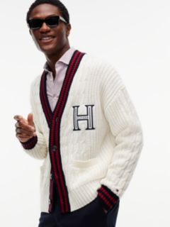 Cable Knit Wool-Blend Letterman Cardigan — Ivory Petal 3