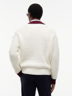 Cable Knit Wool-Blend Letterman Cardigan — Ivory Petal 5