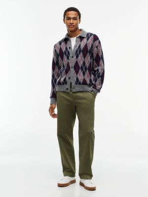 Мужской кардиган Tommy Hilfiger Relaxed Fit Argyle Polo Cardigan, цвет: Серый меланжевый — фото 2