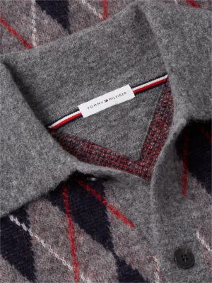 Мужской кардиган Tommy Hilfiger Relaxed Fit Argyle Polo Cardigan, цвет: Серый меланжевый — фото 6
