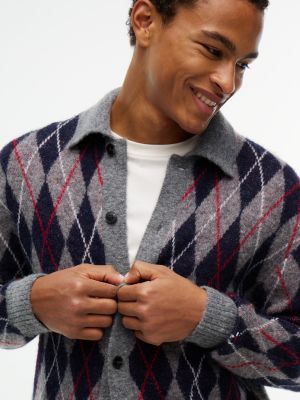 Мужской кардиган Tommy Hilfiger Relaxed Fit Argyle Polo Cardigan, цвет: Серый меланжевый — фото 3