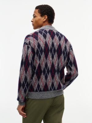 Мужской кардиган Tommy Hilfiger Relaxed Fit Argyle Polo Cardigan, цвет: Серый меланжевый — фото 4