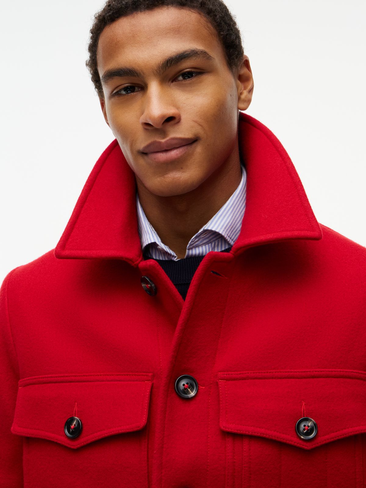 Wool-Blend Field Jacket — Red