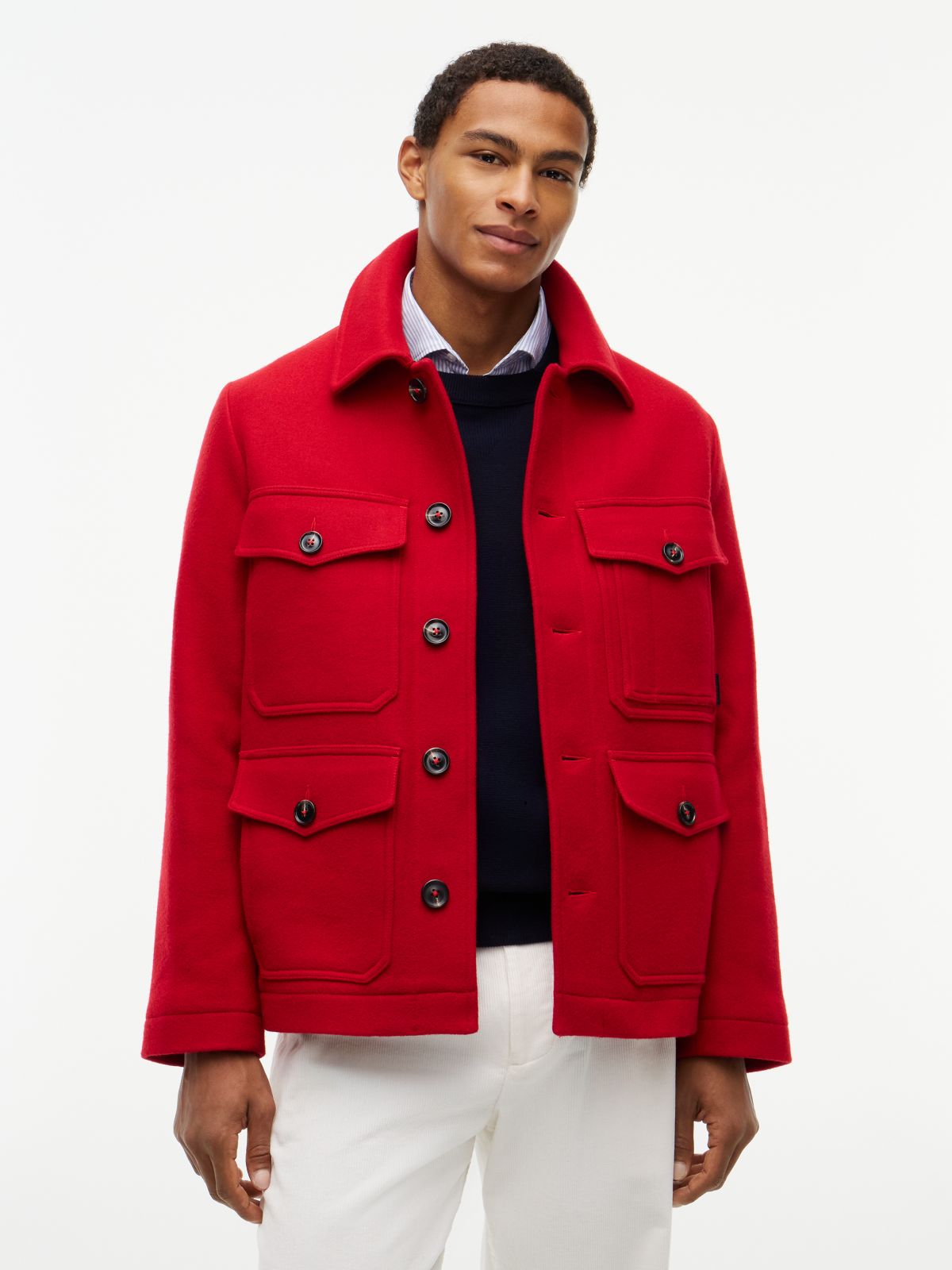 Wool-Blend Field Jacket — Red