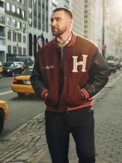 Mixed-Media Varsity Jacket — Burgundy Velvet 1