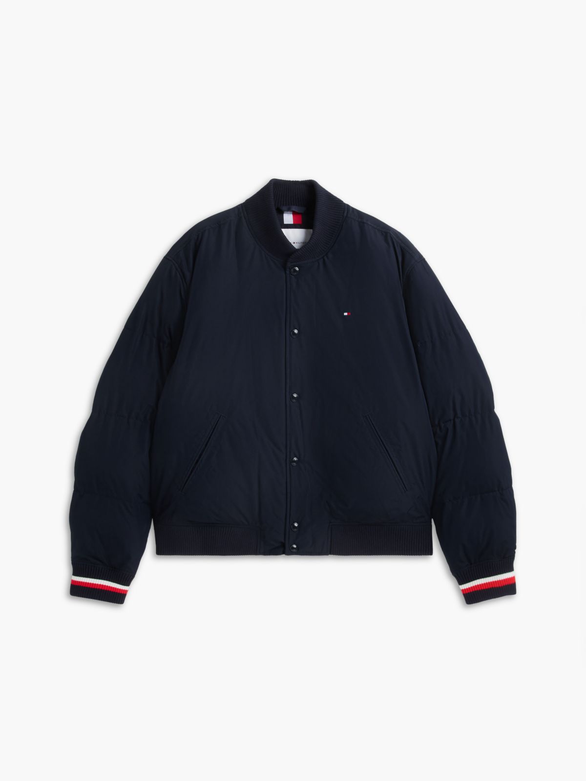 Water-Repellent Padded Bomber Jacket — Navy Blue