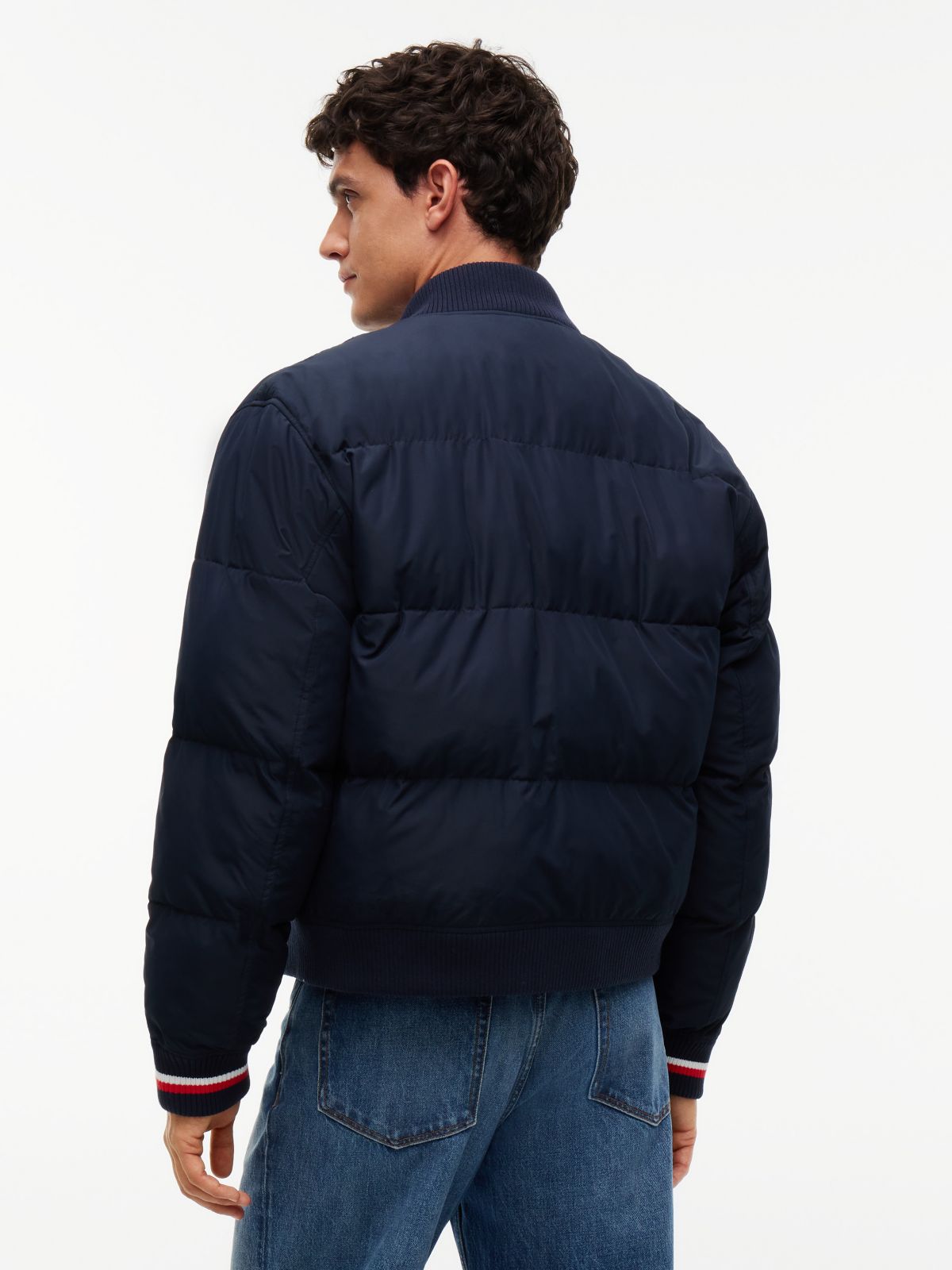 Water-Repellent Padded Bomber Jacket — Navy Blue