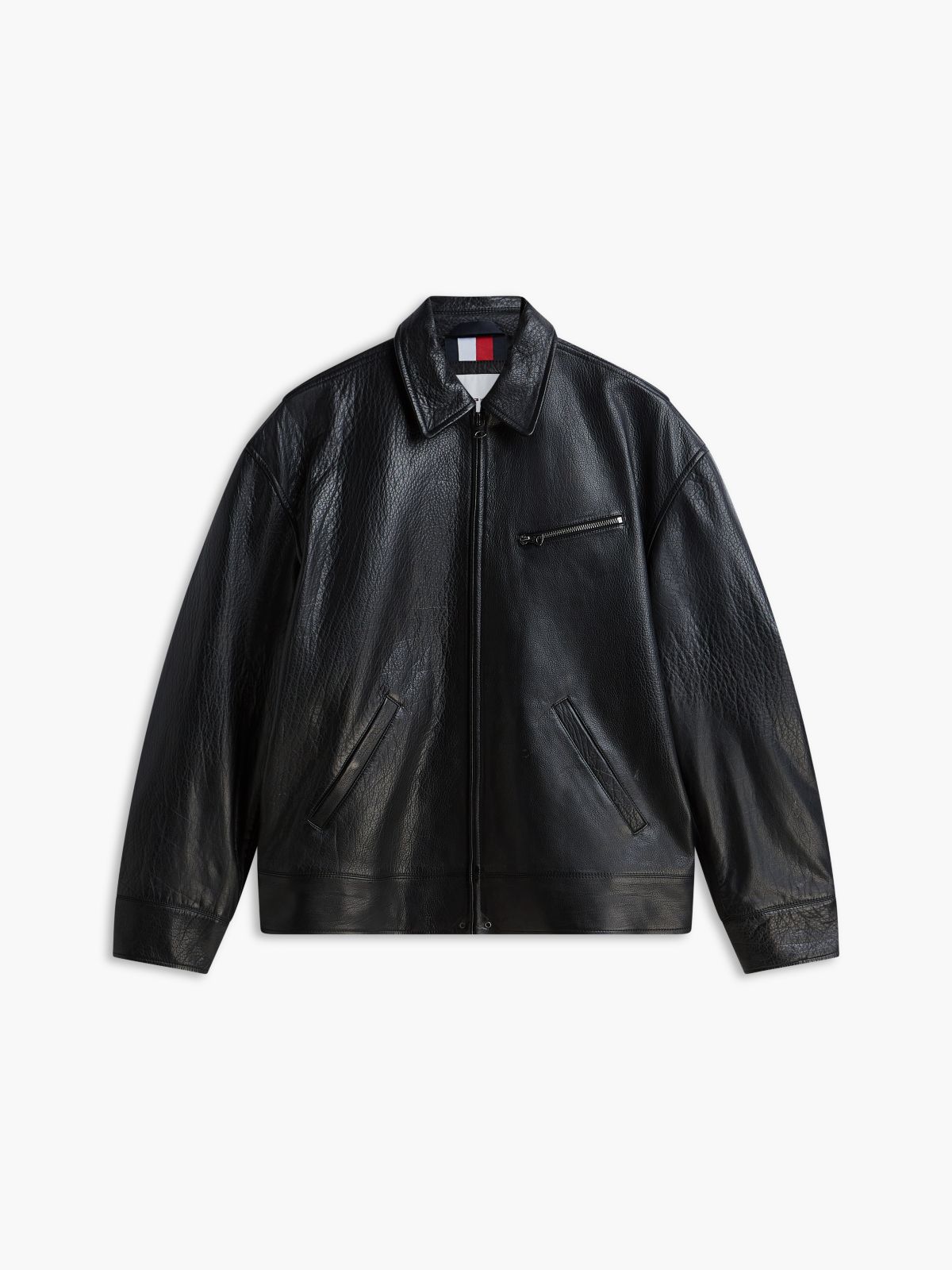 Relaxed Classic Leather Jacket — Black