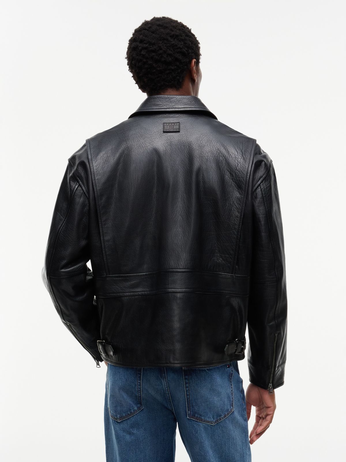 Relaxed Classic Leather Jacket — Black