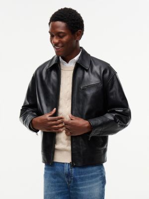 Relaxed Classic Leather Jacket, Black