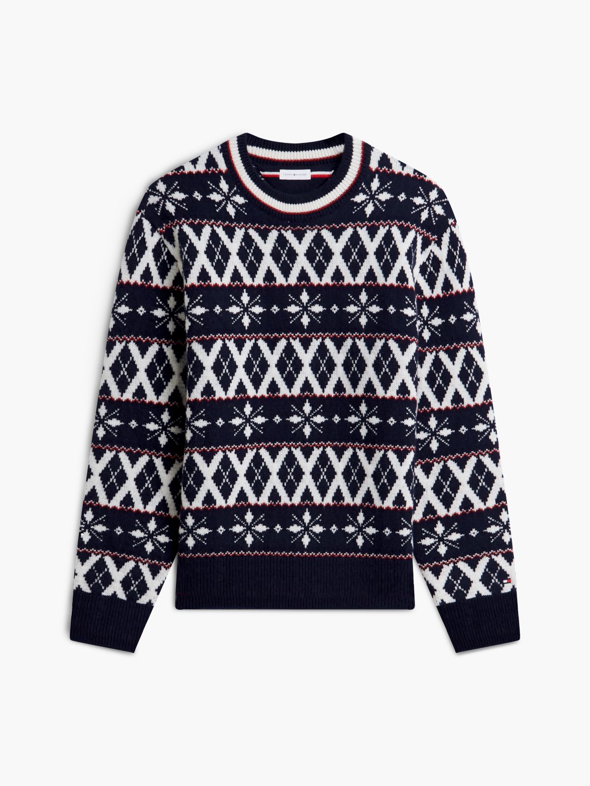 Fair Isle Wool-Blend Crewneck Sweater — Navy Blue/Ivory