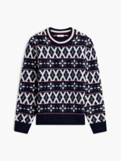 Fair Isle Wool-Blend Crewneck Sweater — Navy Blue/Ivory 5