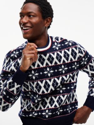 Мужской свитер Tommy Hilfiger Fair Isle Wool-Blend Crewneck, цвет: Тёмно-синий / Слоновая кость — фото 3