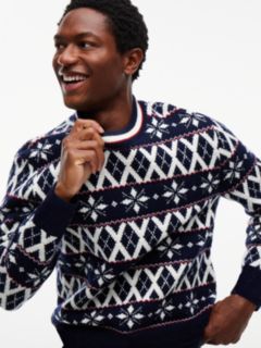 Fair Isle Wool-Blend Crewneck Sweater — Navy Blue/Ivory 3