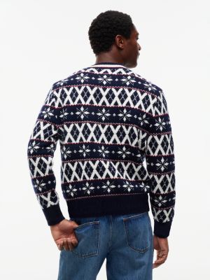 Мужской свитер Tommy Hilfiger Fair Isle Wool-Blend Crewneck, цвет: Тёмно-синий / Слоновая кость — фото 4