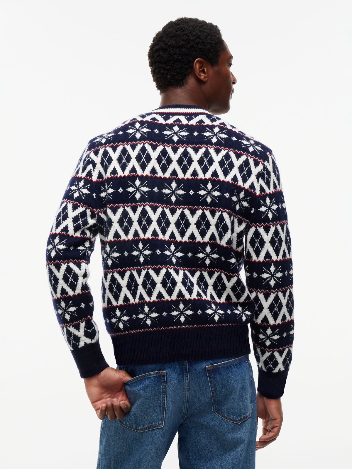 Fair Isle Wool-Blend Crewneck Sweater — Navy Blue/Ivory