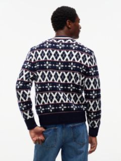 Fair Isle Wool-Blend Crewneck Sweater — Navy Blue/Ivory 4