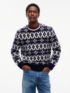 Fair Isle Wool-Blend Crewneck Sweater — Navy Blue/Ivory 1