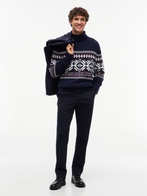 Мужской топ Tommy Hilfiger Relaxed Fair Isle Wool-Blend Turtleneck, цвет: Тёмно-синий / Слоновая кость — фото 2