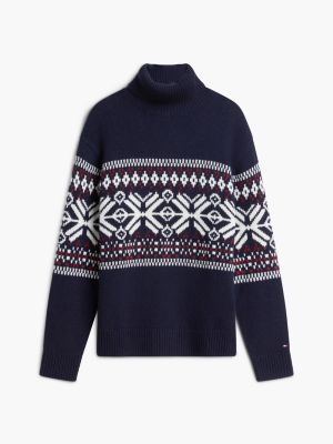 Мужской топ Tommy Hilfiger Relaxed Fair Isle Wool-Blend Turtleneck, цвет: Тёмно-синий / Слоновая кость — фото 6