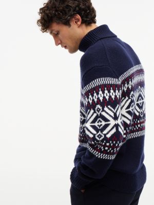 Мужской топ Tommy Hilfiger Relaxed Fair Isle Wool-Blend Turtleneck, цвет: Тёмно-синий / Слоновая кость — фото 3