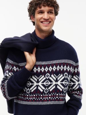 Мужской топ Tommy Hilfiger Relaxed Fair Isle Wool-Blend Turtleneck, цвет: Тёмно-синий / Слоновая кость — фото 4